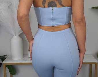 Blue Two Piece Set Women | Light Blue Strapless Top and Pants | High Waisted Matching Set | Summer Co Ord Set | Crop Top Set | Party Outfit