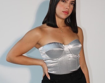 Metallic Corset Top | Zip Up Corset | Sweetheart Neckline Top | Metallic Bustier Top | Crop Top Corset | Clubwear Crop Top | Bustier Bra Top