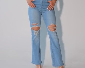 Distressed Boot Cut Jeans | Distressed Denim Jeans | Ripped Boot Cut Pants | Flare Mom Jeans | Y2K Denim Jeans | Distressed Flare Denim