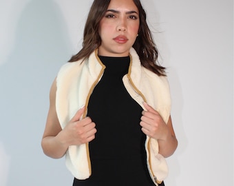 Boucle High Neck Vest | Cropped Zipper Vest | Layering Vest | Pocket Womens Vest | Cozy Vest Top | Turtleneck Vest | Crop Ski Vest