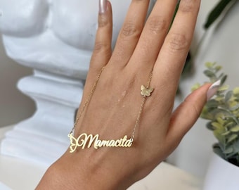 Mamacita Necklace with Butterfly Charm l 18K Gold Plated Nameplate l Hypoallergenic l Minimalist Script Pendant l 14" Chain l Gift for Her