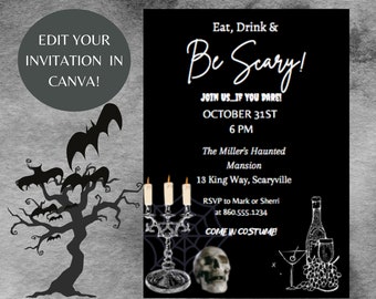 EDITABLE HALLOWEEN PARTY Invitation! | Halloween | Canva Template |  Digital Download | Scary | Adult Party | Costume Party | Cocktail Party