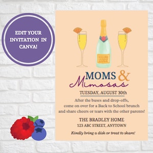 Mom&#39;s and Mimosas Invitation | Brunch with the Girls | End of Summer Party | Back to School Party Template | Party for Parents Invite