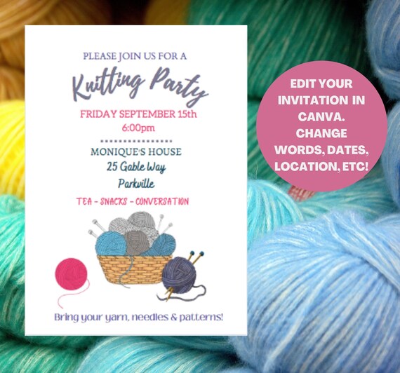 KNITTING CLUB Party Invitation Template Groups and Etsy