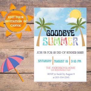 End of Summer Invitation Template | BBQ | Cook-Out Party Invite | Digital Download | Canva Editable Invitation