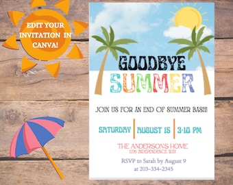 End of Summer Invitation Template | BBQ | Cook-Out Party Invite | Digital Download | Canva Editable Invitation