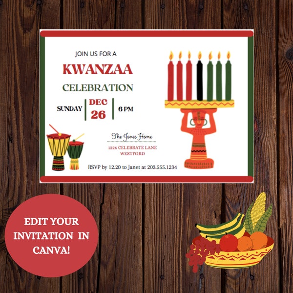 EDITABLE KWANZAA Party Template | Party Invitation | Customize | Instant Download | Canva | Holiday | Open House | Holiday | Candle |