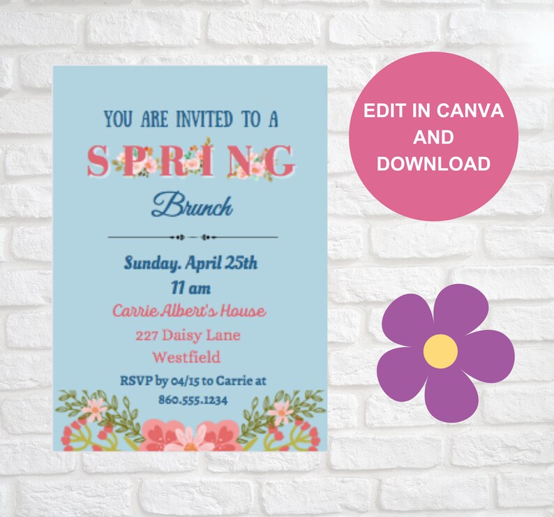Spring Breakfast Invite SPRING BRUNCH Invitation 5 X 7 Template| Brunch With the Girls | Easter ...