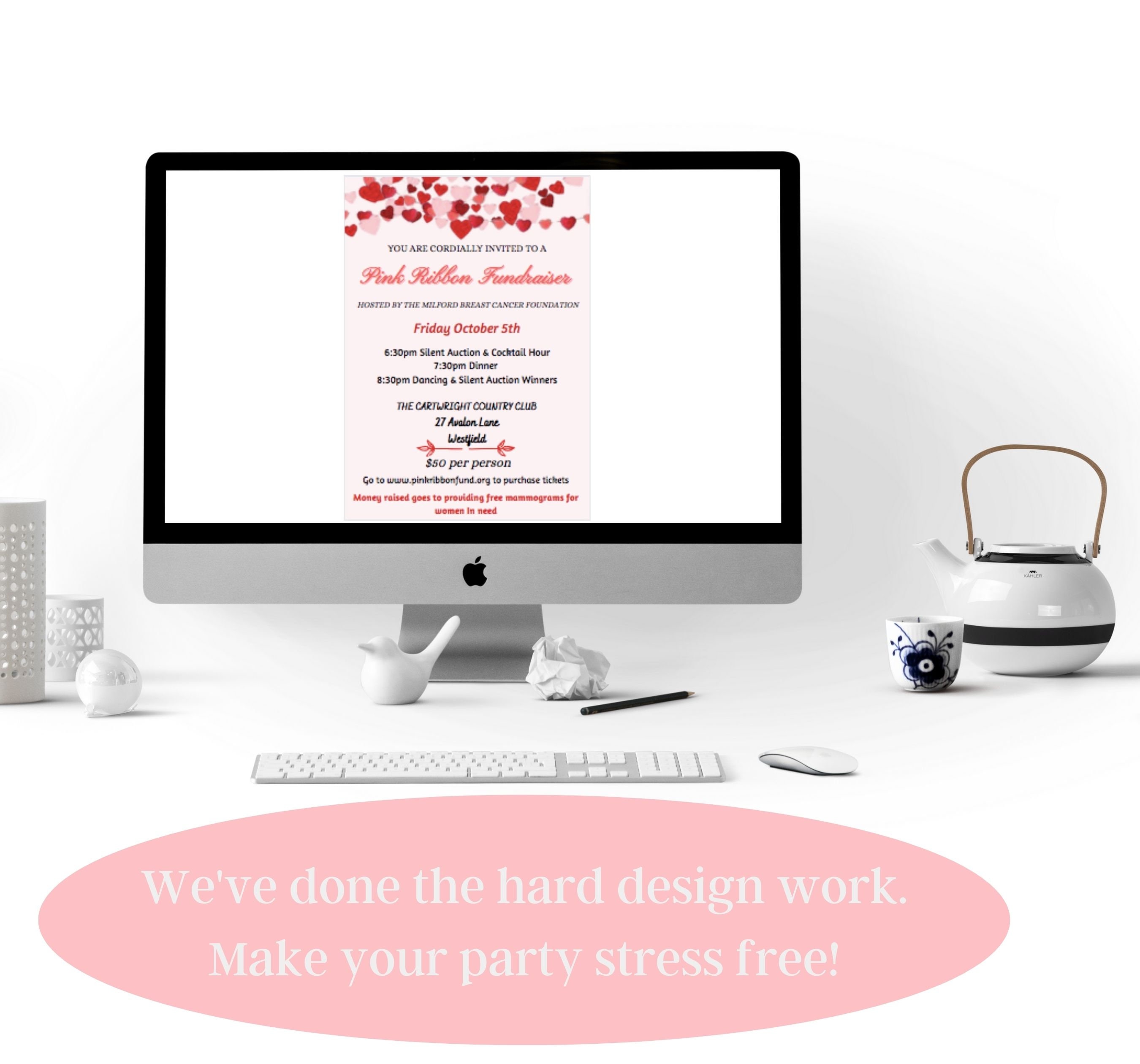 EDITABLE PINK RIBBON Fundraiser Template Invitation | Instant Download ...