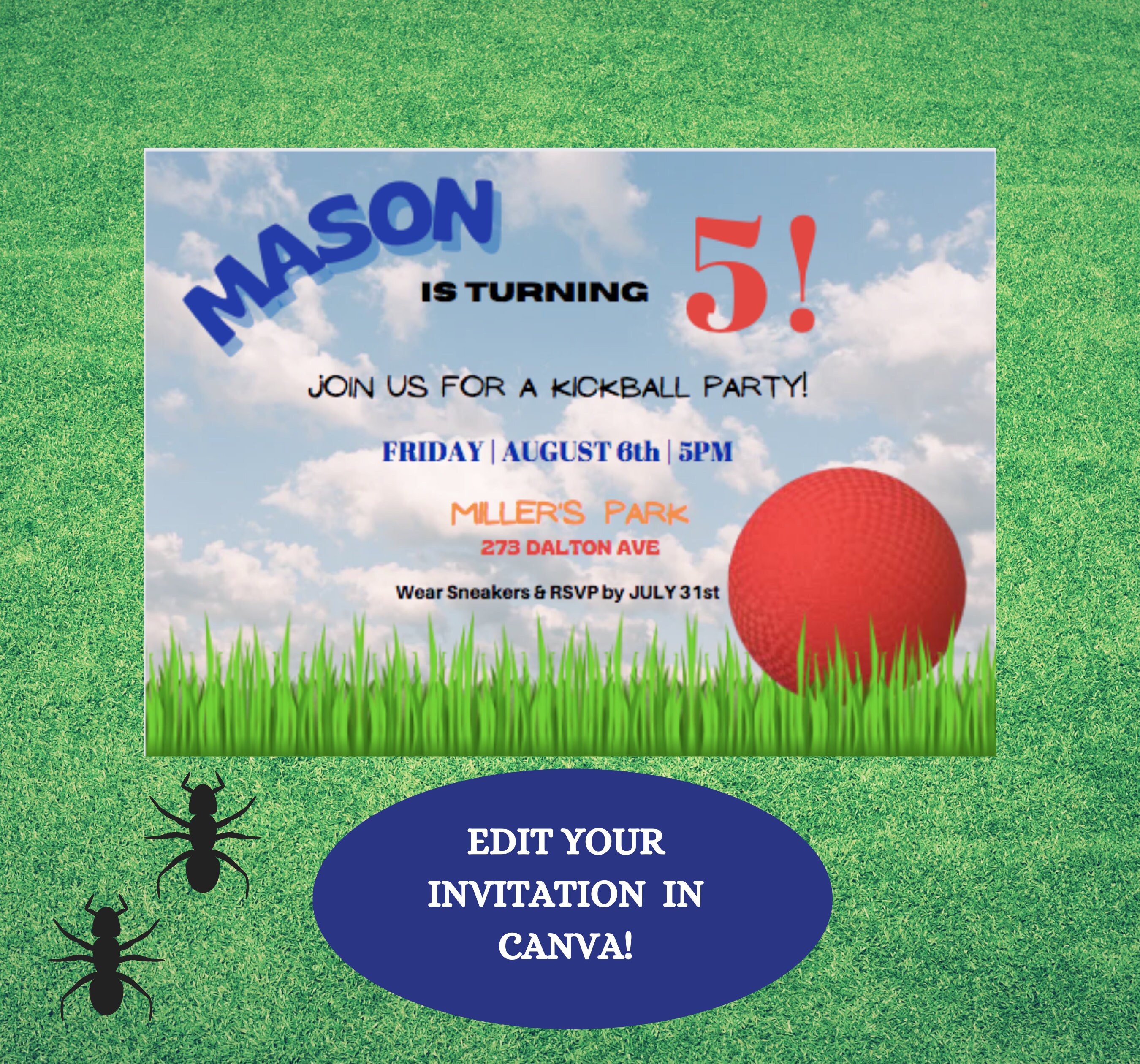 EDITABLE Kickball/dodgeball BIRTHDAY Invitation Download in Minutes