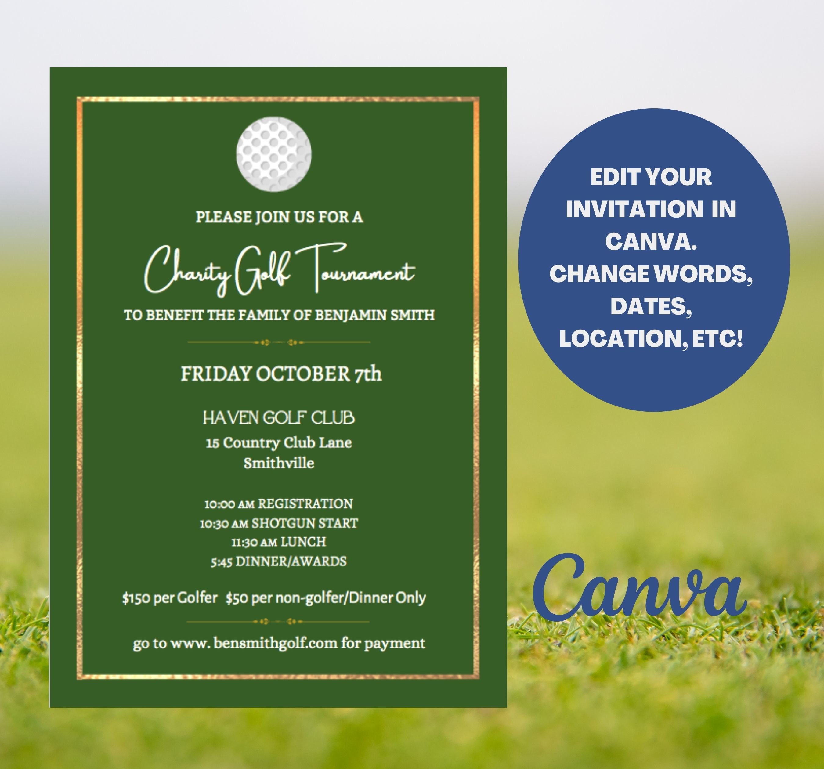 EDITABLE GOLF FUNDRAISER Template Invitation Instant Download Golfing Canva Back to School Pto