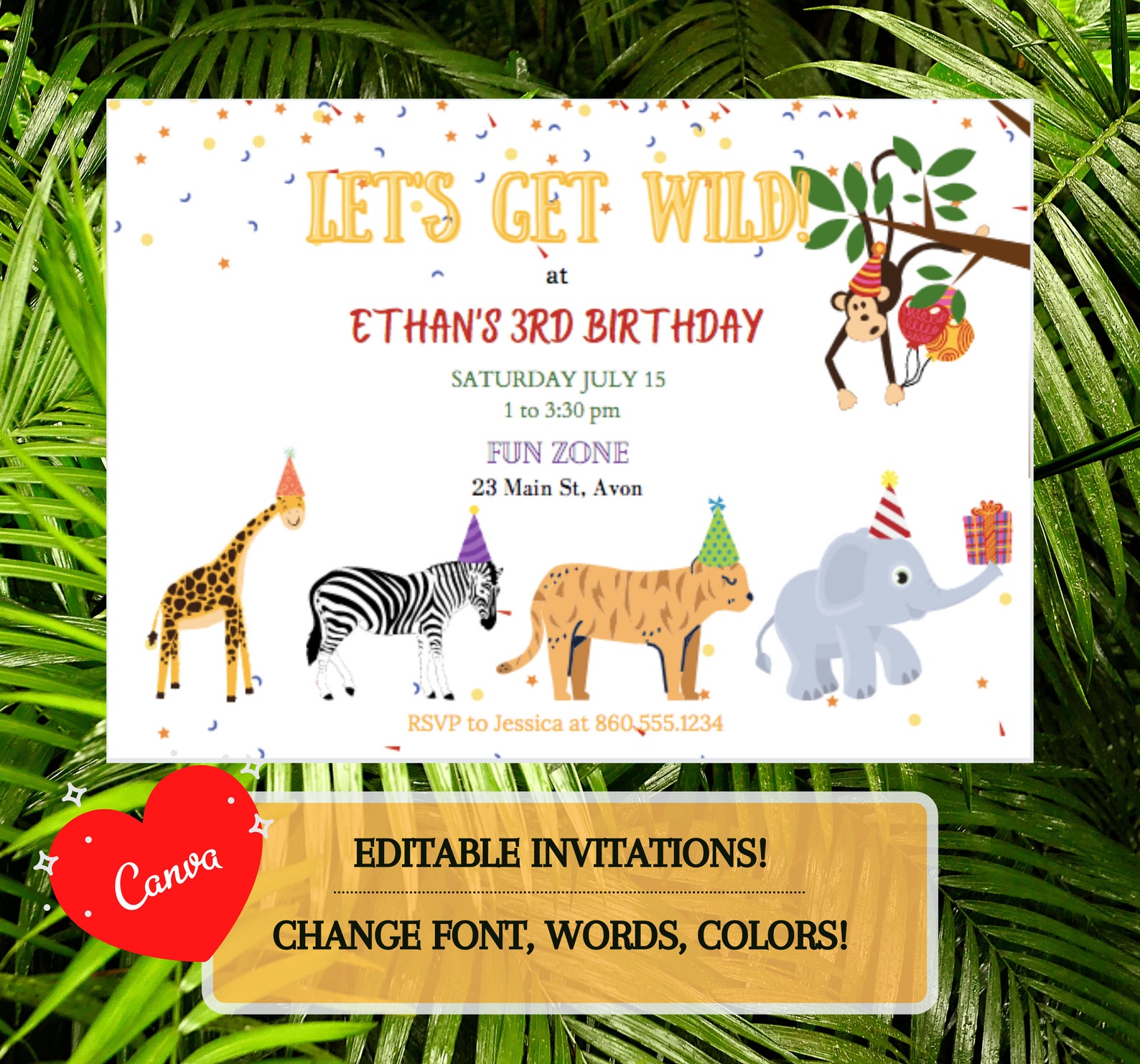 EDITABLE ZOO ANIMAL Birthday Party Invitation Download in - Etsy UK