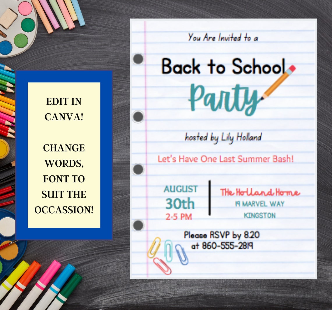 EDITABLE BACK To SCHOOL Party Template Party Invitation Etsy
