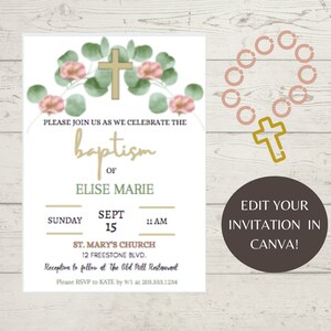 EDITABLE BAPTISM/CHRISTENING Invitation | Template |  Religious | Customize | Instant Download | Canva | Baptism Ceremony |  Party | Cross