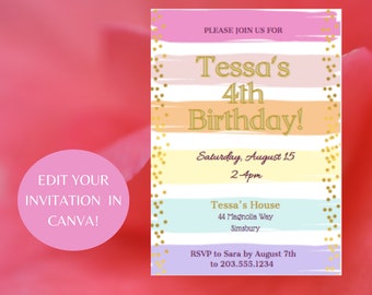 EDITABLE RAINBOW BIRTHDAY Invitation | Download in Minutes | Edit in Canva| Invitation Template | Child's Birthday | Celebration |