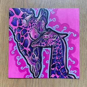 Mama und Baby Giraffe Original Kunst Karte