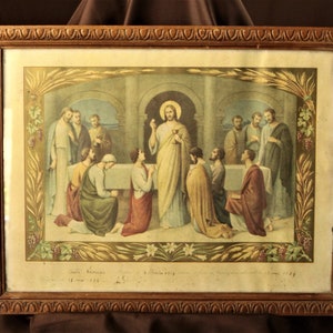 Antiguo certificado bautismal francés / 1904 / Enmarcado profesionalmente / Listo para colgar / Colores en buenas condiciones / reflejos pintados de oro.** Envío gratis