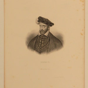 1800s French Antique Etching of "Henri ll" printed in Paris on hand made paper. Width 7.5 in Height 10.5 in. Free Shipping