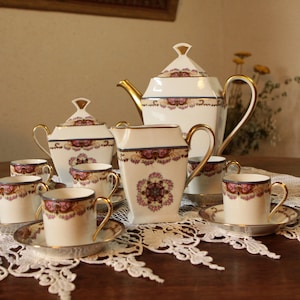 Raro Art Deco Antiguo francés de la década de 1920 F Legrand Limoges Porcelana Demitasse Servicio de café para ocho. Excelente estado. **Envío gratis