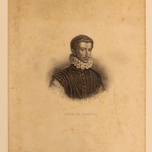 Antica acquaforte francese del 1800 di "Henri de Lorraine" incisa, stampata su carta fatta a mano. L 7,5 in H 10,5 in Spedizione gratuita