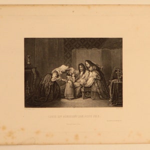 1800s French Antique Etching of "Louis XIV Bennesant Son Petit Fils" printed in Paris on hand made paper. W 7.5 in Ht 10.5 in. Free Shipping