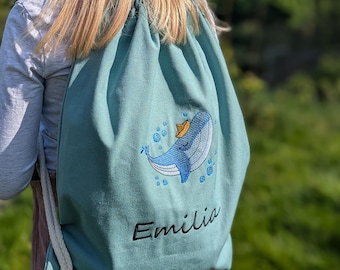 Gepersonaliseerde sporttas met walvis, schildpad, nautisch thema en naam