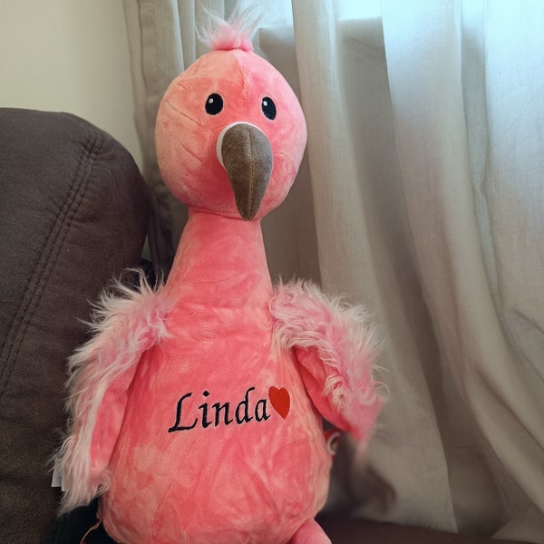 Flamingo Personalisiertes Kuscheltier individuell mit Name, Daten bestickt