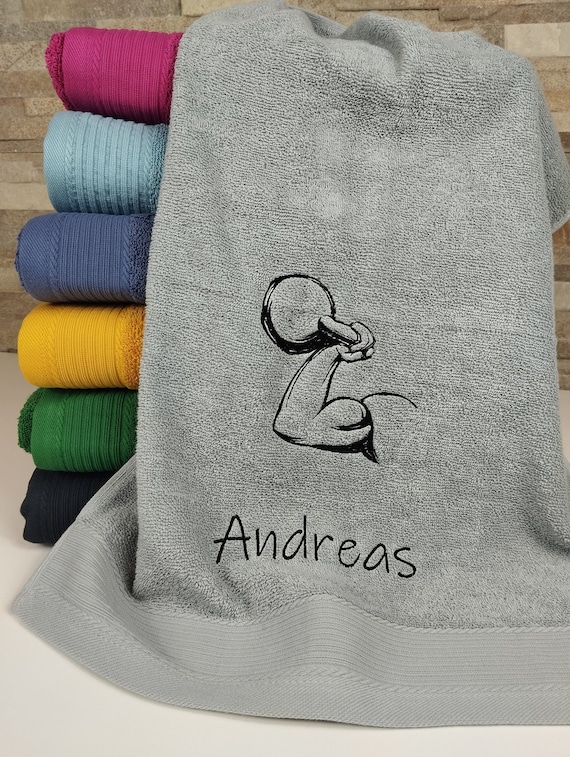 Fitness Handtuch mit Namen und Hantel