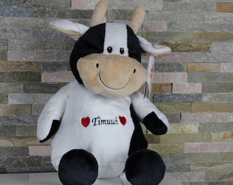 Doudou personnalisé, peluche vache avec prénom pour naissance, baptême, Noël brodé individuellement