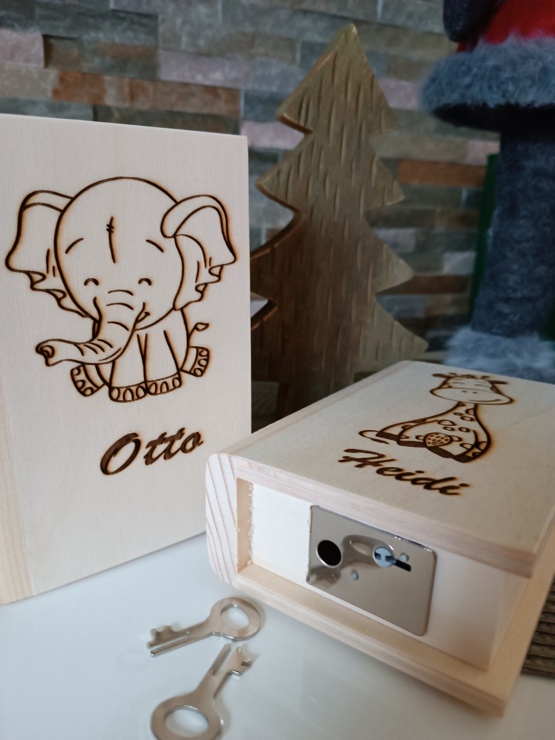 Wooden Money Box Book With Name Date and Motif Large Etsy