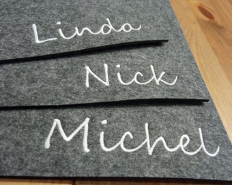 Felt placemats embroidered with name / desired embroidery grey