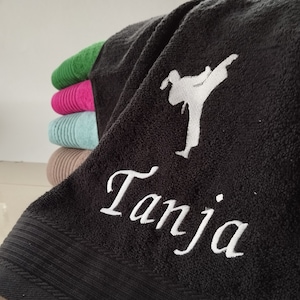 Towel with name and sport, karate motif