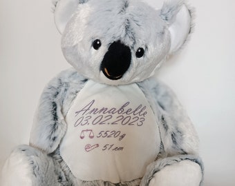 Koala Gepersonaliseerd knuffeltje individueel geborduurd met naam en datums