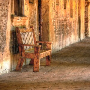 Rustic Mission Bench, Spanish Bench Photograph, Rustic Bench Photo, Country Print, Country Bench Photo, Farmhouse Decor, Rustic Wall Art