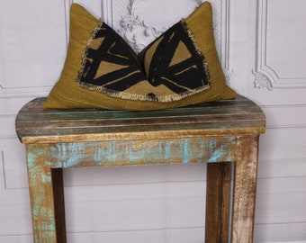 Authentic Mustard And Brown Mud Cloth Throw Pillow Cover/ Mudcloth Cushion /Bogolan Pillow Case/ African Mudcloth Pillow Cover