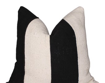 Decorative Authentic Black/Off White Mud Cloth Throw Pillow Cover/ Mudcloth Cushion /Bogolan Pillow Case/ African Mudcloth Pillow Cover