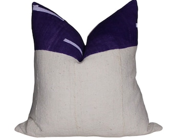 Decorative Authentic  Mali Purple/Cream Mud Cloth Throw Pillow Cover/ Bogolan Mudcloth Cushion/ Boho Style Pillow Case