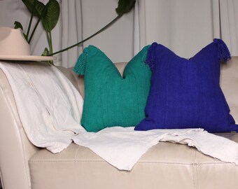 Authentic Teal Tasseled Mud Cloth Throw  Pillow Cover/ MudCloth  Cushion / Bogolan Pillow Case/ African Mudcloth Pillow Cover