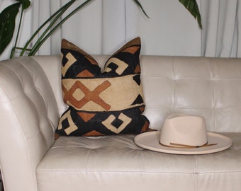 Authentic Kuba Cloth Throw Pillow Cover/ Mudcloth Cushion /Bogolan Pillow Case/ African Mudcloth Pillow Cover Tribal Pillow 20" x 20"