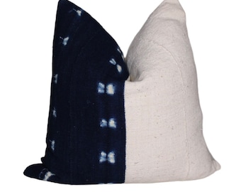 Decorative Authentic  Mali Indigo Mud Cloth Throw Pillow Cover/ Bogolan Mudcloth Cushion/ Boho Style Pillow Case