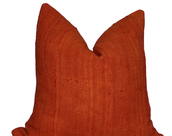 Authentic Rust / Orange Mud Cloth Throw  Pillow Cover/ MudCloth  Cushion / Bogolan Pillow Case/ African Mudcloth Pillow Cover with Tassels