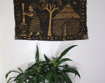 Authentic Korhogo Mudcloth Wall Art/Wall Hanging/Tribal Painting Bogolan Fabric Wall Decor/ Senufo Mudcloth African Textile Interior Design