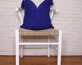 Authentic Royal Blue Tasseled Mud Cloth Throw  Pillow Cover/ MudCloth  Cushion / Bogolan Pillow Case/ African Mudcloth Pillow Cover