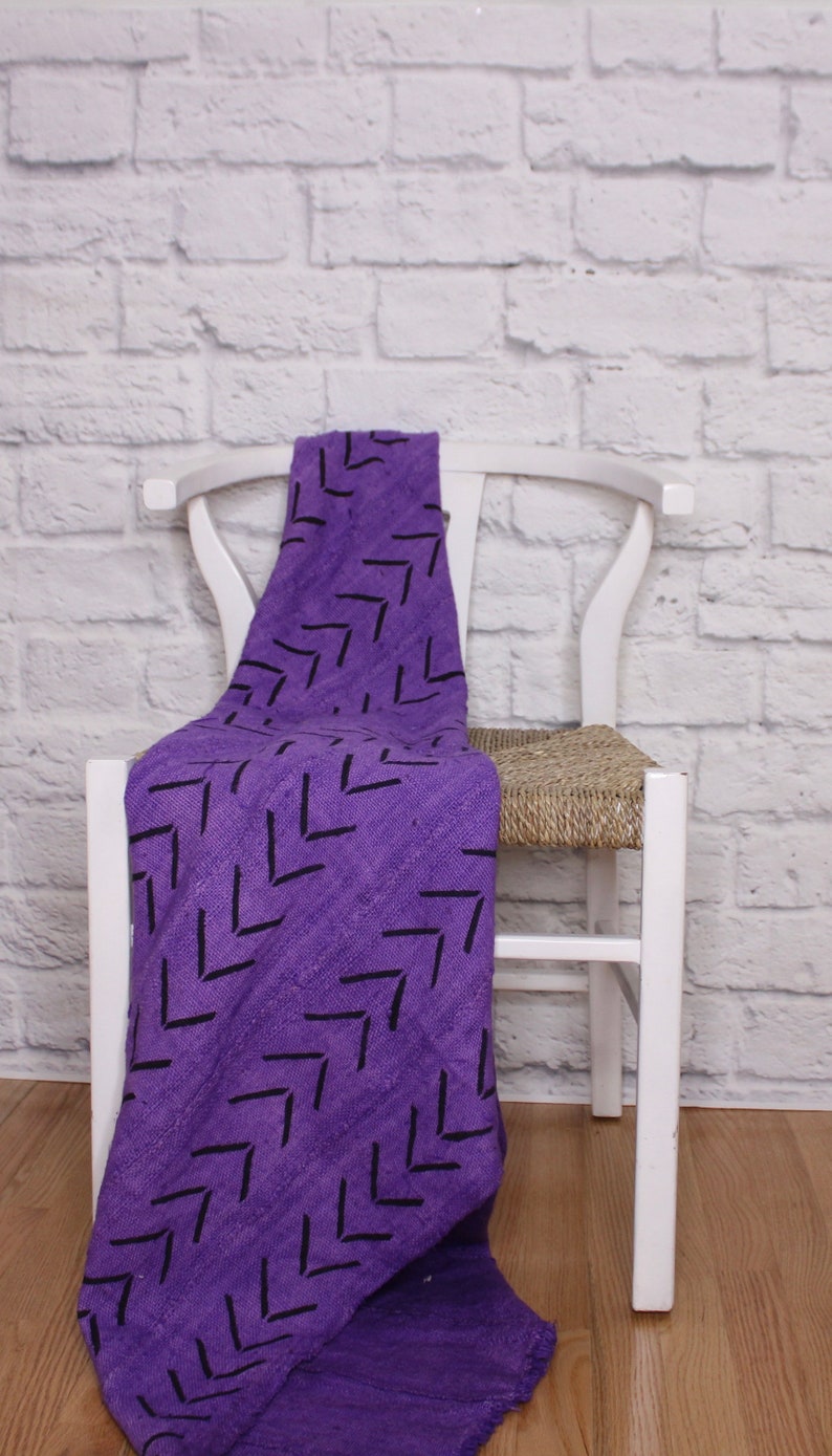 Authentic African Mali Purple Mudcloth Throw Blanket, Wall Art, Hand