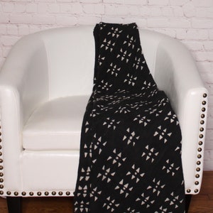 Authentic African Mali Black And White Mudcloth Throw Blanket, Wall Art, Hand Woven Blanket/ Bogolan Mudcloth Fabric