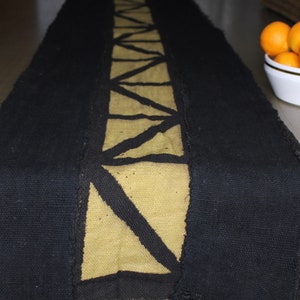 Authentic Mustard And Black Mudcloth Table Runner African Bogolan Fabric Boho Decor Rustic Table Decor