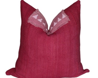 Authentic Pink Mud Cloth Throw Pillow Cover/ Bogolan Mudcloth Cushion/ Boho Style Cushion Case
