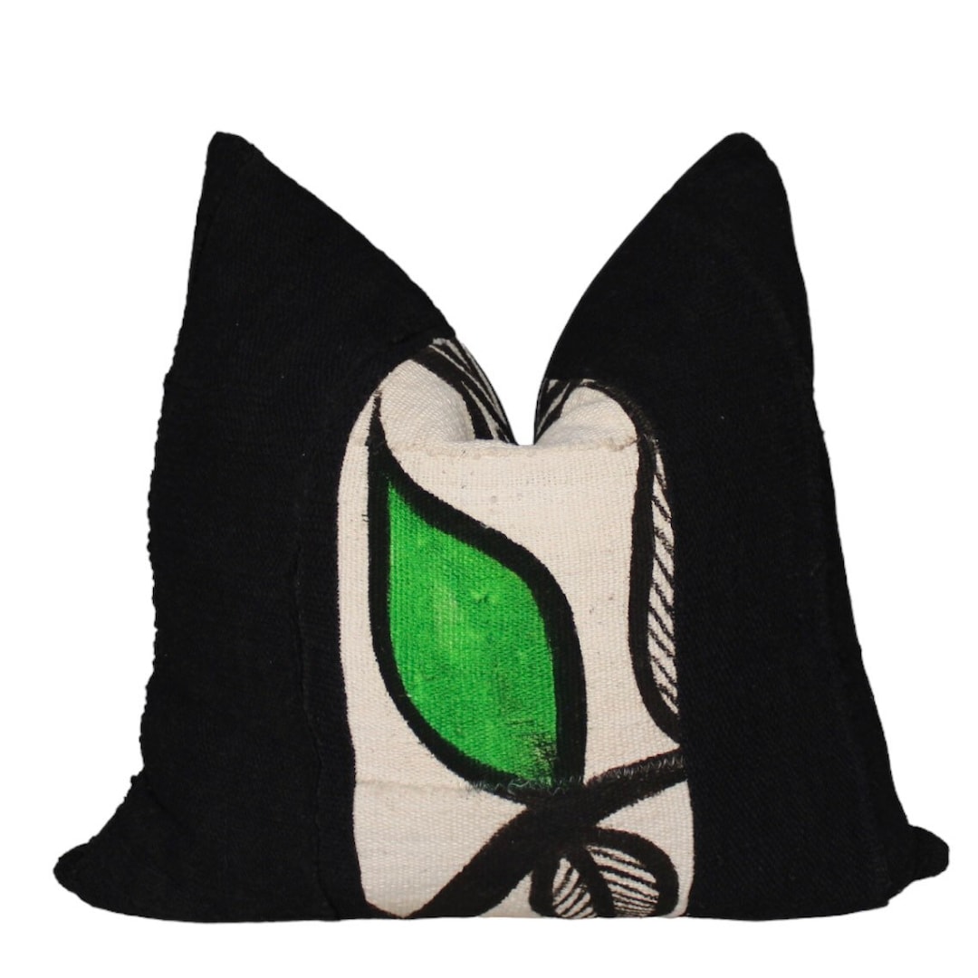 Authentic Black/off White W/green Mud Cloth Throw Pillow Etsy
