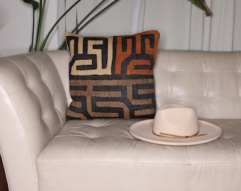Authentic Kuba Cloth Pillow Cover - Tribal Mudcloth Cushion