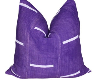 Authentic Purple Mud Cloth Throw Pillow Cover/ Bogolan Mudcloth Cushion/ Boho Style Cushion/ Mudcloth Tribal Pillow Case